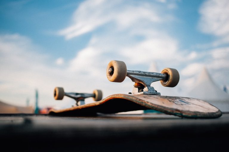 Close-up of skateboard wheels and bearings