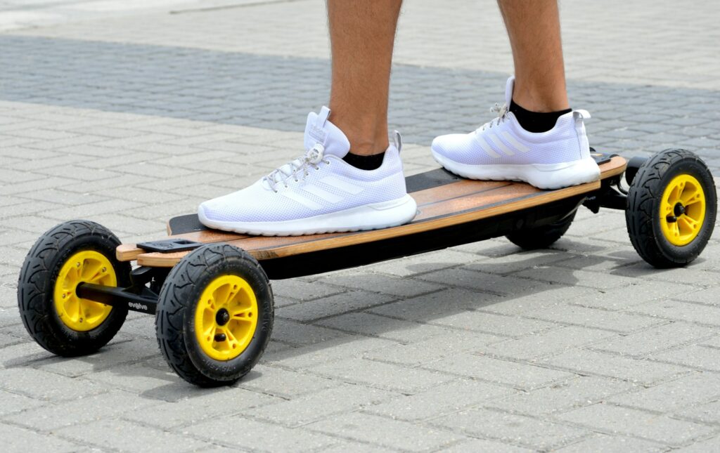 Rider standing on an electric board