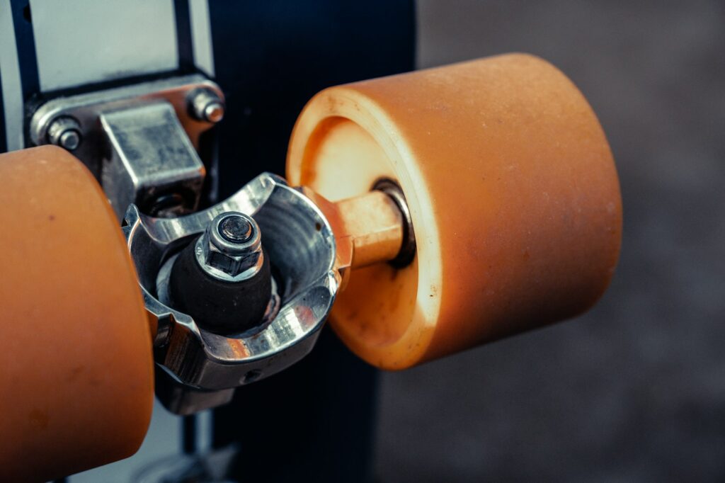 Close-up of a truck, bushings and wheels