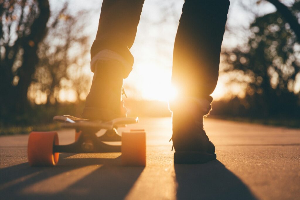 Skater riding through town